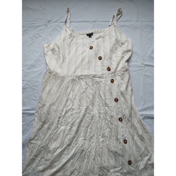 Torrid Midi Challis Asymmetrical Button Front Dress Striped Beige White Womens 3 - Picture 5 of 12